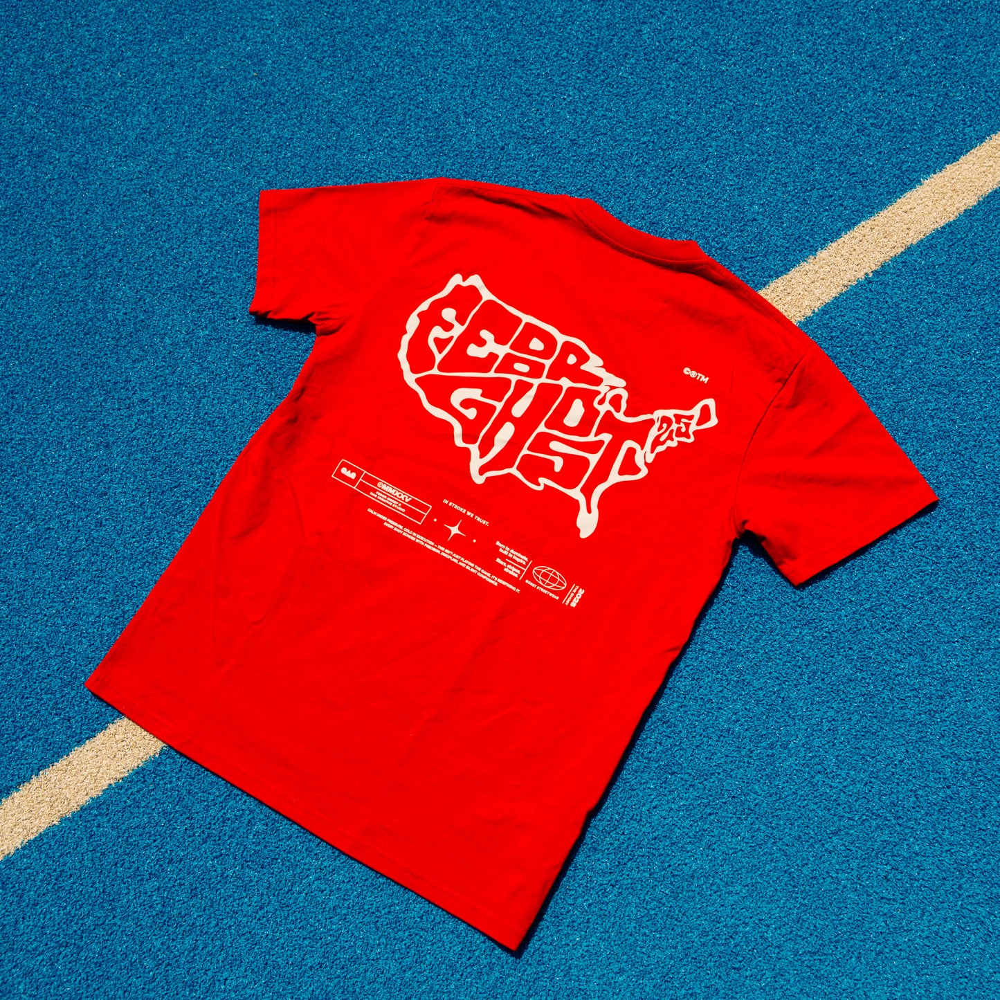Stars-Stripes-Strokes USA Map Bright Red Tee