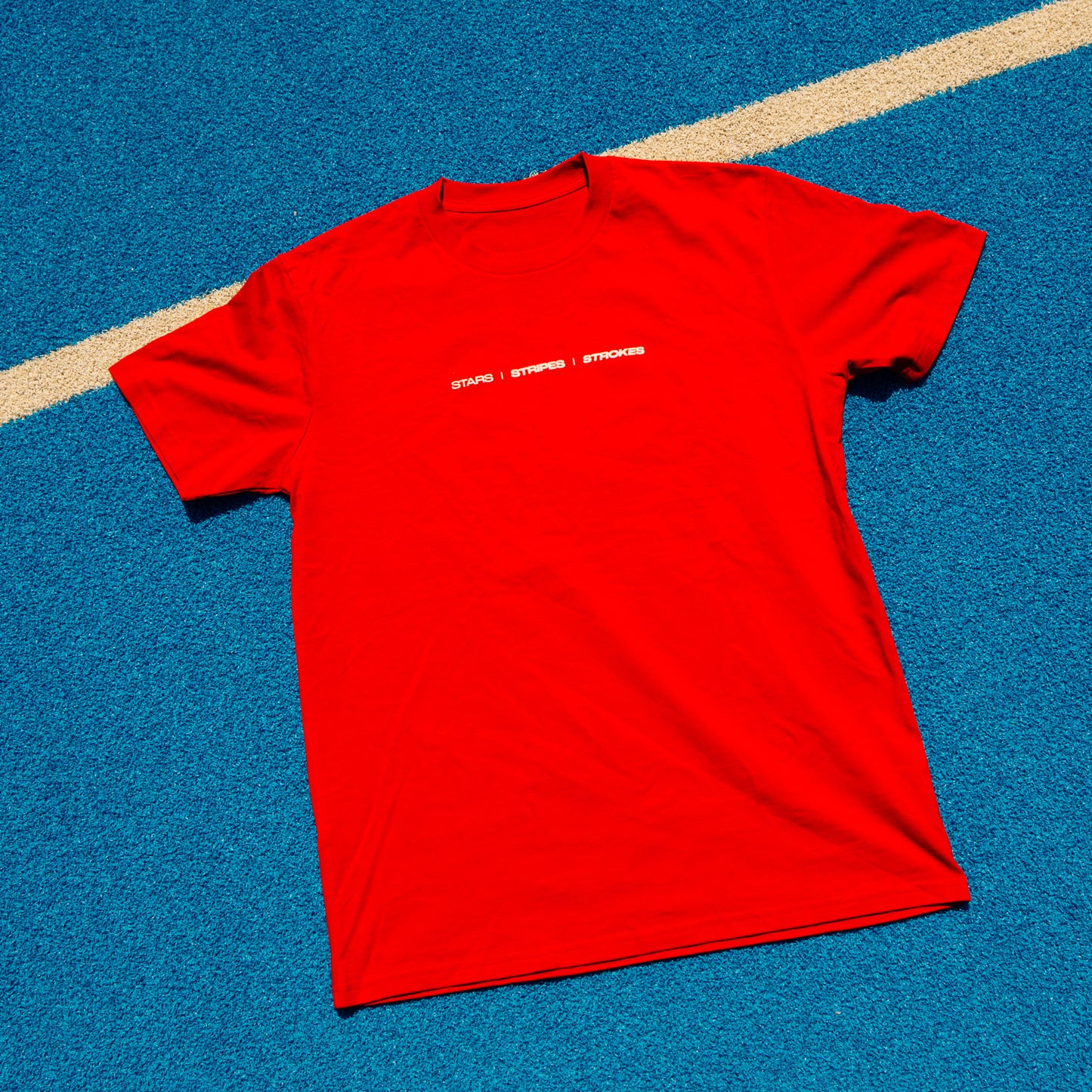 Stars-Stripes-Strokes USA Map Bright Red Tee