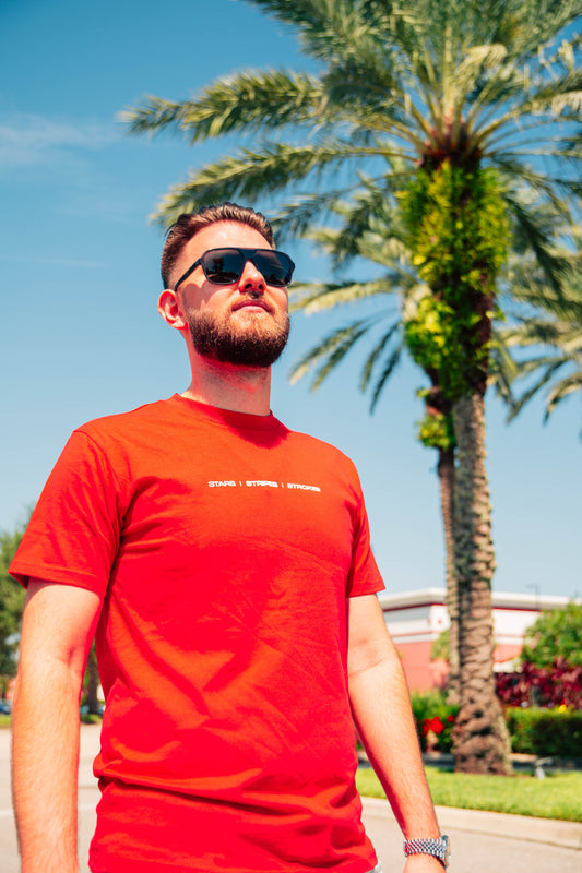 Stars-Stripes-Strokes USA Map Bright Red Tee