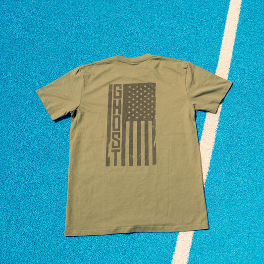 Stars-Stripes-Strokes Ghost Edition Cypress Green Tee  SMALL ONLY