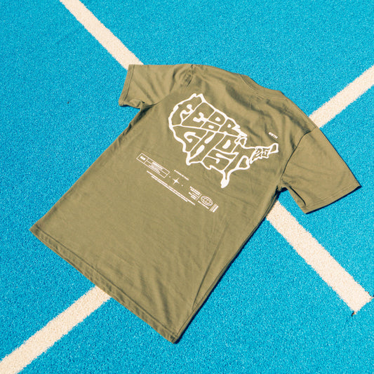Stars-Stripes-Strokes USA Map Cypress Green Tee  LARGE ONLY