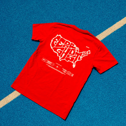 Stars-Stripes-Strokes USA Map Bright Red Tee